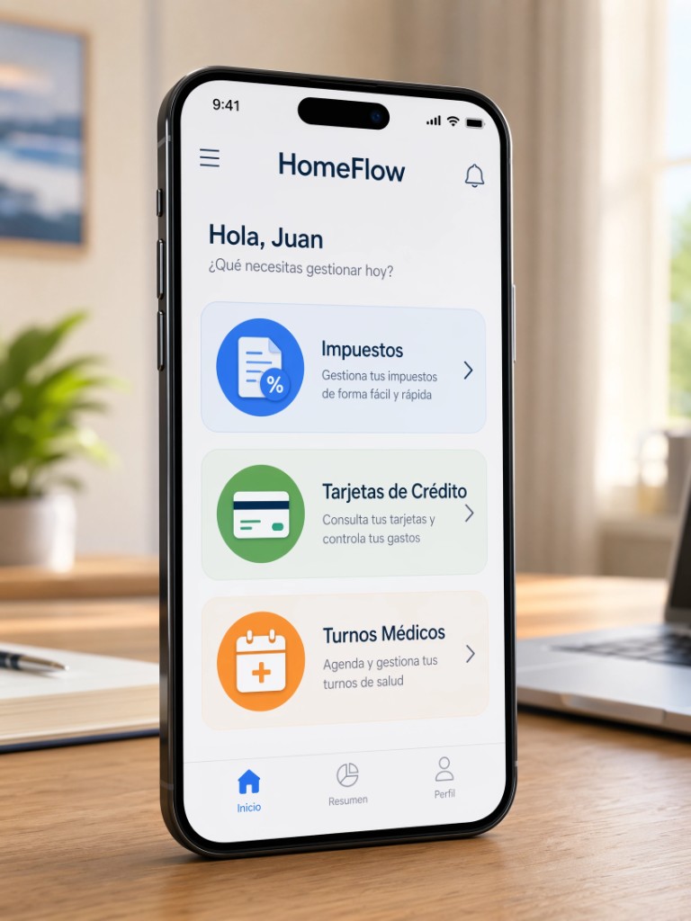 Pantalla principal de HomeFlow en español